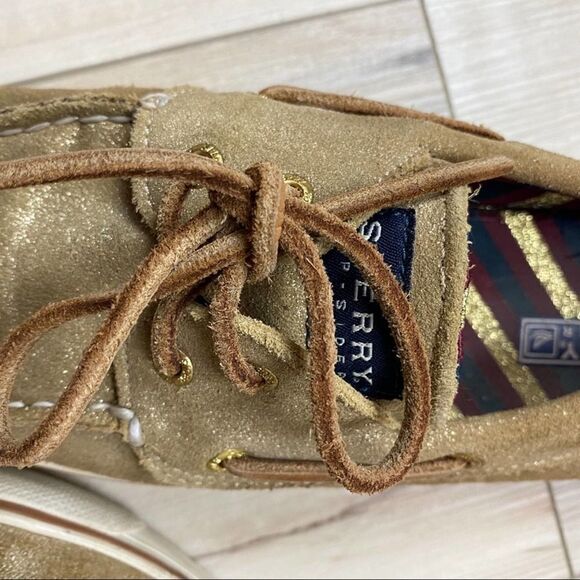 Sperry Top Slider Boat Tan Gold Metallic 9.5 - Picture 5 of 6
